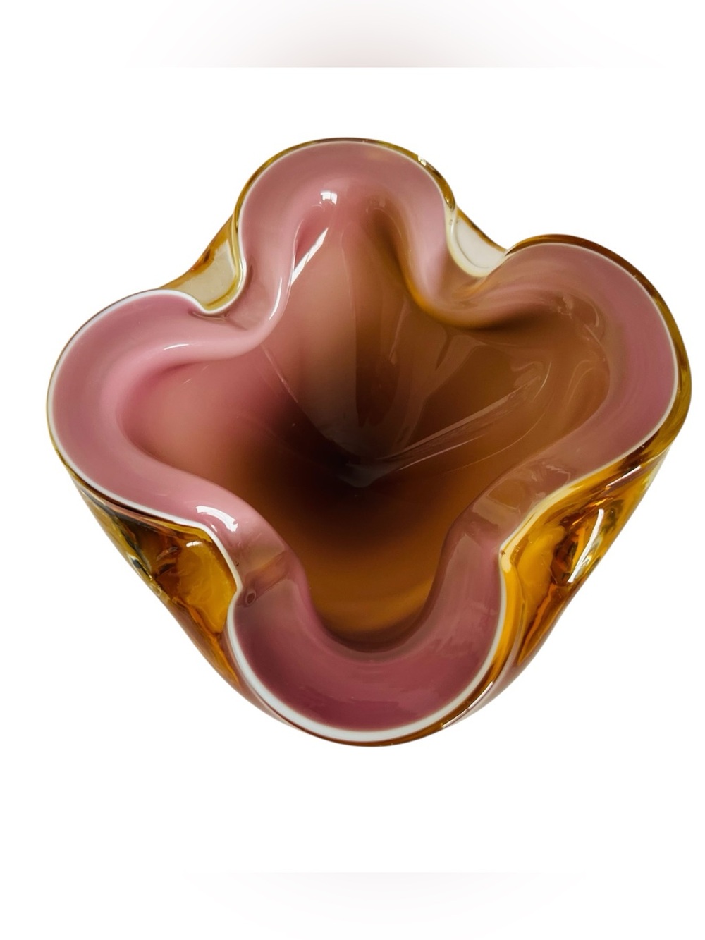 Vintage Alfredo Barbini Murano Glass Tri-Color Sommerso Bowl Ashtray
